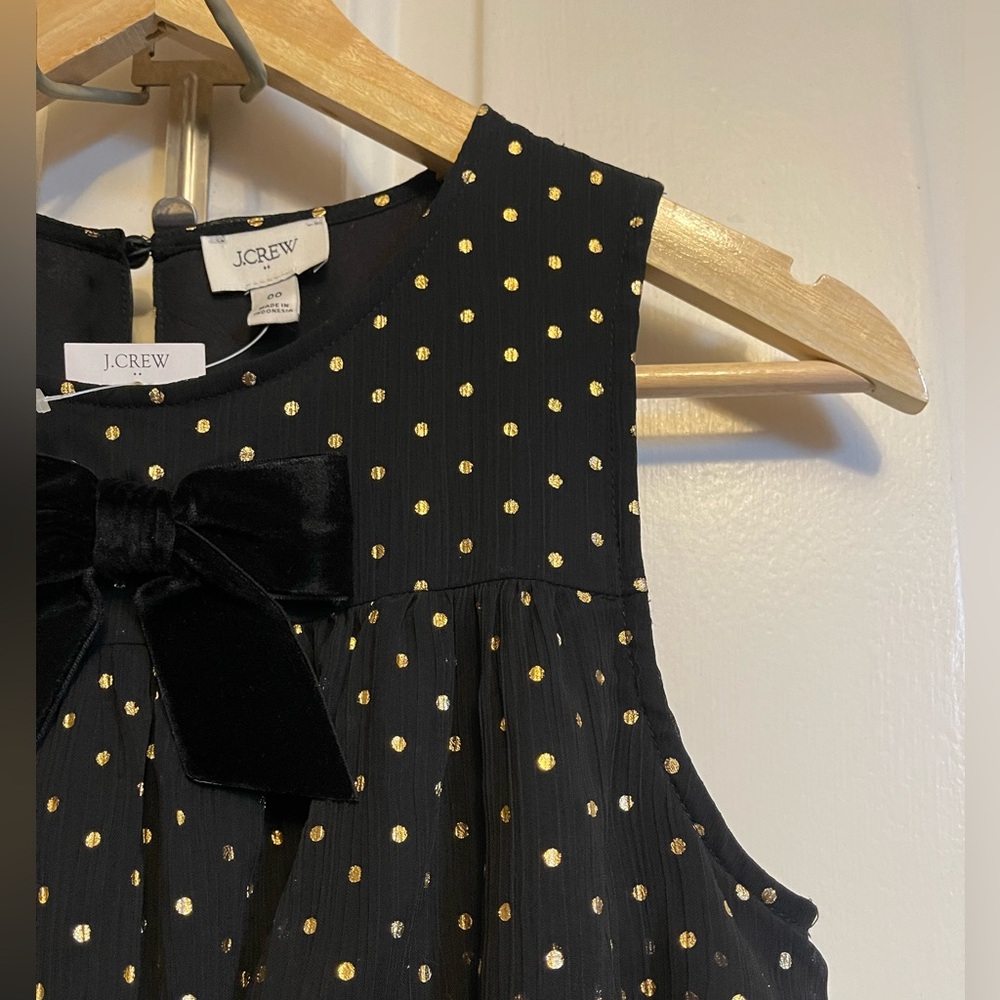 🖤 NWT J.Crew Black Ruffle Dress with Gold Dots and Bow